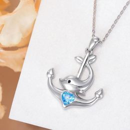 Sterling Silver Anchor Dolphin Heart Pendant Necklace