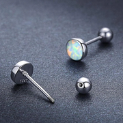 Sterling Silver Round White Opal Stud Earrings