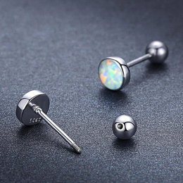 Sterling Silver Round White Opal Stud Earrings
