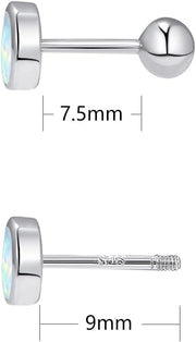 Sterling Silver Round White Opal Stud Earrings