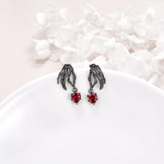Sterling Silver Heart and Skeleton Hands Dangle Earrings