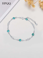Sterling Silver Turquoise Beaded Chain Anklet Bracelet