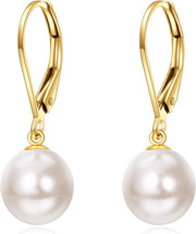 14K Gold Freshwater Pearl Dangle Leverback Earrings