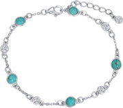 Sterling Silver Turquoise Beaded Chain Anklet Bracelet