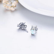 Sterling Silver Heart-Shaped Opal Cat Stud Earrings
