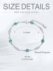 Sterling Silver Turquoise Beaded Chain Anklet Bracelet