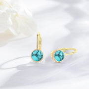 14K Gold & Turquoise Dangling Earrings, Minimalist Elegant Gift for Women