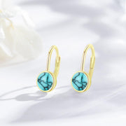 14K Gold & Turquoise Dangling Earrings, Minimalist Elegant Gift for Women