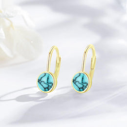 14K Gold & Turquoise Dangling Earrings, Minimalist Elegant Gift for Women