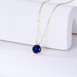 14K Gold Created Birthstone 1ct Round Necklace for Women 16+2