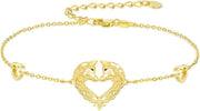 Gold 925 Sterling Silver Heart-Shaped Horses Adjustable Bracelet