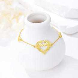 Gold 925 Sterling Silver Heart-Shaped Horses Adjustable Bracelet