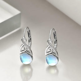 Sterling Silver Round Blue Moonstone Earrings