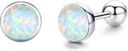 Sterling Silver Round White Opal Stud Earrings