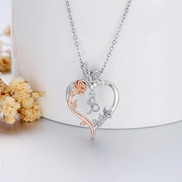Sterling Silver Rose Heart Butterfly Initial Necklace