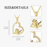 14K Gold Heart Gecko Pendant Necklace