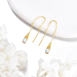 14K Gold Opal Celtic Knot Threader Drop Earrings
