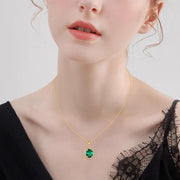 14K Gold Emerald & Zirconia Oval Pendant Necklace
