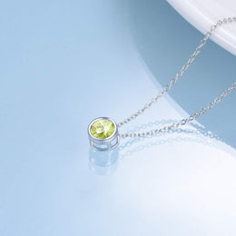 Sterling Silver Green CZ Round Pendant Chain Necklace
