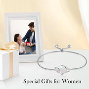 Sterling Silver Abalone Shell Square Charm Adjustable Bolo Bracelet