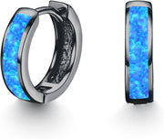 Sterling Silver Simulated Opal Hoop Earrings