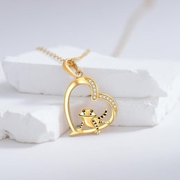 14K Gold Heart Gecko Pendant Necklace