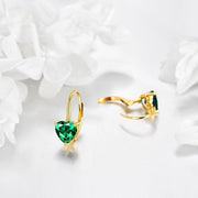 14K Gold Heart-Shaped Green Stone Leverback Dainty Earrings