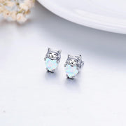 Sterling Silver Heart-Shaped Opal Cat Stud Earrings