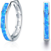 Sterling Silver Simulated Opal Hoop Earrings