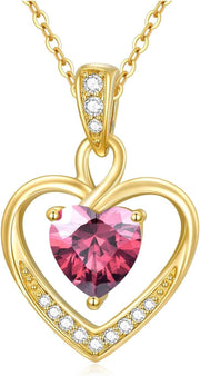 14K Gold & Birthstone Heart Necklace