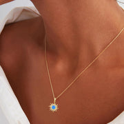 14K Gold Blue Opal Sun Necklace