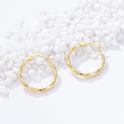 14K Gold Bamboo Patterned Hoop Earrings