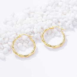 14K Gold Bamboo Patterned Hoop Earrings