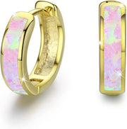 Sterling Silver Simulated Opal Hoop Earrings