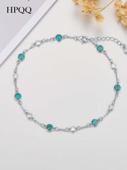 Sterling Silver Turquoise Beaded Chain Anklet Bracelet