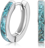 Sterling Silver Simulated Opal Hoop Earrings