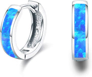 Sterling Silver Simulated Opal Hoop Earrings