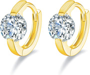 18K Gold Round Cut Moissanite Huggie Hoop Earrings