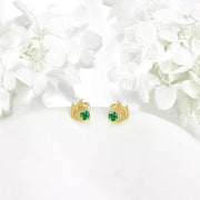 14K Gold Emerald Green CZ Leaves Stud Earrings for Women