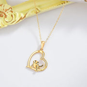 14K Gold Heart Gecko Pendant Necklace