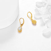 14K Gold Flower Shape CZ Dangle Drop Earrings