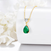 14K Gold 0.5Ct Heart Moissanite & 2Ct Pear Emerald Pendant Necklace