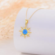 14K Gold Blue Opal Sun Necklace