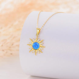 14K Gold Blue Opal Sun Necklace