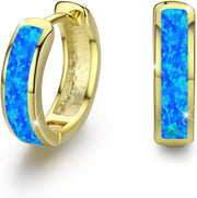 Sterling Silver Simulated Opal Hoop Earrings