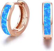 Sterling Silver Simulated Opal Hoop Earrings