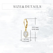 14K Gold Flower Shape CZ Dangle Drop Earrings