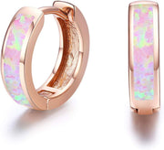 Sterling Silver Simulated Opal Hoop Earrings