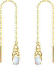 14K Gold Opal Celtic Knot Threader Drop Earrings