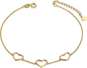 14K Gold Fine Love Heart Charm Bracelet for Women 6-7-8 s